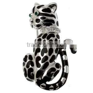 Wholesale 4.2*2.5cm Black Enamel Silver Tone Vintage Style Tiger Cat Brooch thumbnail-1