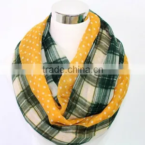 Wholesale Custom Polka Dot and Plaid Print Fashion Women Infinity Scarf thumbnail-1