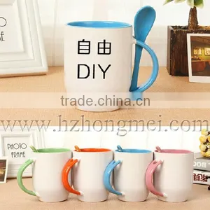 DIY 2015 New Hot Selling Plain Ceramic Color Beside Mug With Spoon thumbnail-1