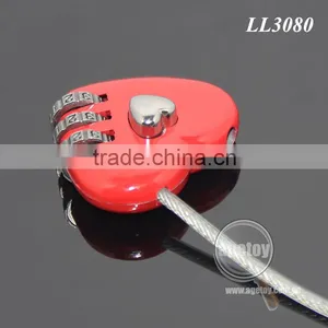 Resettable 3 Digit Combination Travel Luggage Suitcase Lock Padlock Red Heart Shaped Steel Wire Metal Combination Lock thumbnail-3