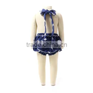 New Design Summer White Star Blue Style Sleeveless Cute Cotton Fancy Baby Girl Rompers thumbnail-3