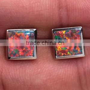 Wholesale 925 Sterling Silver Square Orange Opal Post Stud Earring thumbnail-4