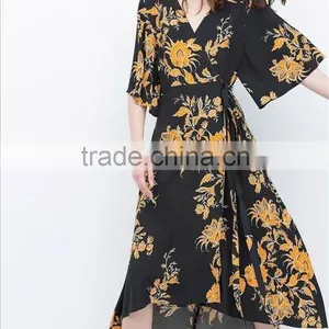 Fashionable Beachwear Polyester Chiffon Ladies Long Dubai Kaftan Dress thumbnail-4