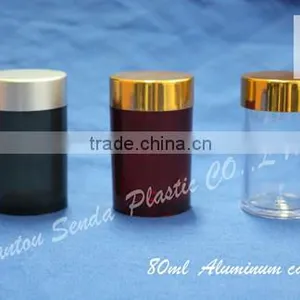 80ML Amber Plastic Bottle With Aluminum Screw Cap, Amber PS Pill Bottle, Amber Acrylic Bottle With Silvery / Golden Cap thumbnail-1