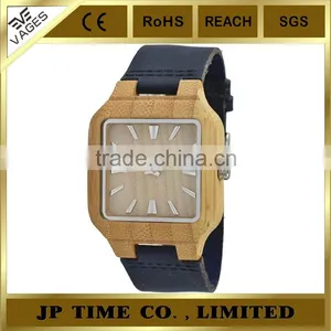Square Case Analog Quartz Wooden Watch Leather Japan Movement Laser Logo thumbnail-5