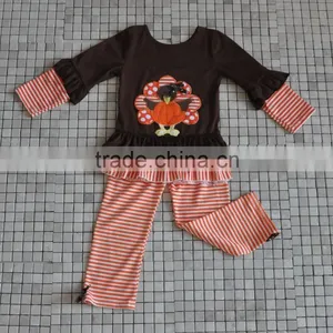 Traditional Holiday Wholesale Boutique Turkey Embroidery Baby Girl Thanksgiving Outfits thumbnail-2
