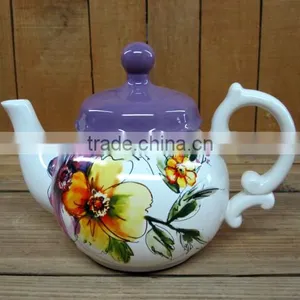 DFC Handmade Ceramic Teapot / Water Kettle With Purple Lid thumbnail-1