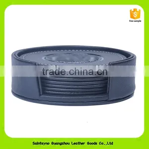 16016 Eco-friendly Leather Black Round Shape Leather/PU Drink Coaster thumbnail-2