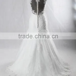 RSW928 Cap Sleeves Illusion Neckline See Through Back Lace Wedding Dresses Mermaid With Detachable Train thumbnail-6