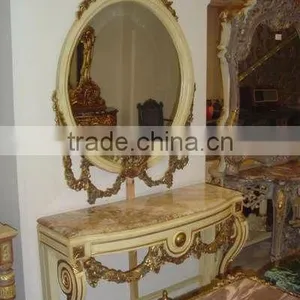 French Antique White and Gold Furniture Console With Mirror thumbnail-1