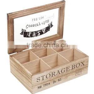 Custom 9 Compartments Chinese Gift Wooden Tea Packaging Storage Box With Glass Top Lid thumbnail-2