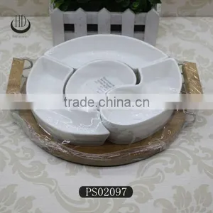 Ceramic Dessert Plate With Wood Tray thumbnail-1