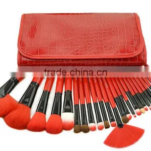24 Red Makeup Brush Set Toiletry Crocodile Grain Colour Makeup Tools 24 Makeup Brush thumbnail-1