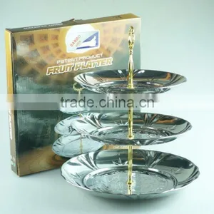Stainless Steel Three Layer Metal Fruits Plate Flower Decoration and Clourful thumbnail-2