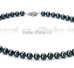 Simple AAA 6.5-7mm Black Round Japanese Akoya Pearl Necklace thumbnail-1