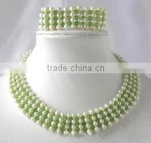 Wholesale 7 Rows 16-18" 7-8mm White Cultured Pearls & Crystal Necklace & Bracelet Set thumbnail-1