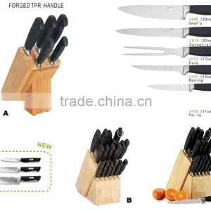 5-Pieces Knife Set: 5 Knives in PP Handle + Wooden Knife Block. thumbnail-1