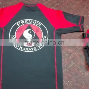 Short Sleeve MMA Grappling Rash Guard Red/Black Nylon/Lecra With Logo thumbnail-2