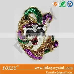 Factory Wholesale Mardi Gras Sequin Iron on Patches Embroidered thumbnail-1