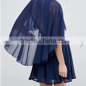 OEM Service Supply Type And Evening / Formal Dresses Type Elegant Evening Dress/ Navy Chiffon Dip Back Cape Mini Dress thumbnail-1