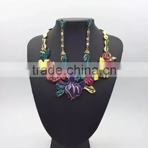 New Alloy Painting Colors Flower Design Choker Necklace& Earrings for Women thumbnail-4