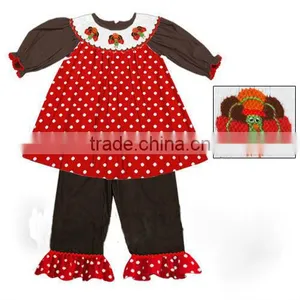 2017 Wholesale Halloween and Christmas Floral Ruffle Somcked Kids Clothing Baby Girls Clothes Set thumbnail-1