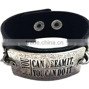 Handmade Square Tag Leather Bracelet With Words Engraved,wholesale Custom Mens Bracelets thumbnail-3