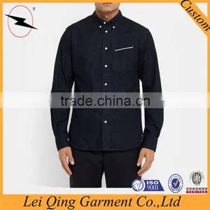 Hot Sale Dark Color Washed Denim Dress Shirts Wholesale Dress Denim Shirts thumbnail-1