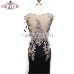Long Floor-length Black Lace Beaded Bridal Dress thumbnail-4