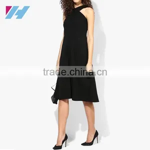 YIHAO New Fashion Apparel Sleeveless Black Solid Shift Dress Women Casual Bandage Midi Dress thumbnail-1