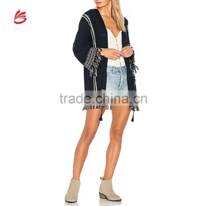New Style Ladies Cotton Knitted Cardigan Long Sleeves Women's Cardigan With Fringe And Tassel Accents thumbnail-1