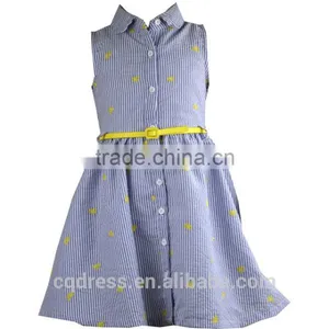 Summer Shirt Neckline Stripe Kids Dress With Belt thumbnail-1