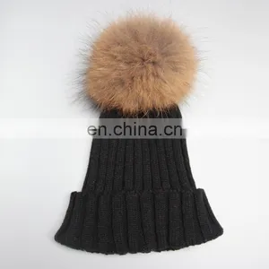 Wholesale Mens Knitted Plain Beanie Hat With Fur Pom Pom thumbnail-5