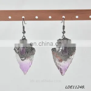 Fashionable Simple Arrowhead Crystal Earrings Purple Arrows Stone Earring thumbnail-4