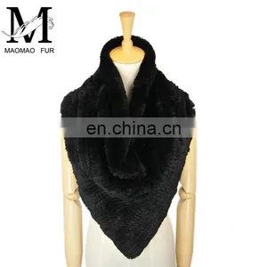 Promotional Custom Made Genuine Real Rabbit Fur Shawl / Handmade Knitted Neck Scarf thumbnail-5