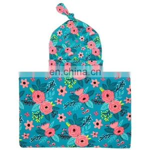 Newborn Infant Baby Cotton Floral Swaddle Blanket Hat With Receiving Blankets Set thumbnail-5