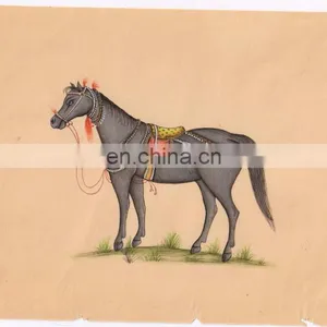 Indian Art Painting Hand Painted Royal Black Horse Miniature Water Color Paper Painting thumbnail-1