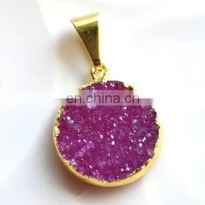 Pink Druzy Gold Electroplated Pendant/Druzy Gemstone Pendant thumbnail-1