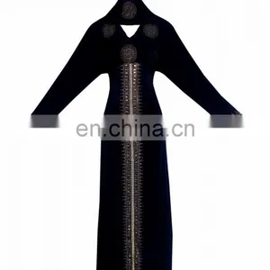 Lycra(Stretchable) Burkha With Golden Diamond Stone Work Embroidery For Casual Wear Islamic Style Embroidery Burkha(dubai Abaya) thumbnail-1