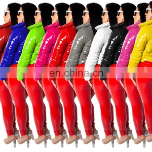 Winter Lady's Short Coats Fashion Bright Nightclub Jacket Candy Color Warm Women Sexy Zipper Stand Collar Cotton-padded Jacket thumbnail-2