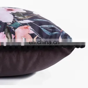 3D Flower Colorful Printed Decorative Pompom Linen Square Cushions Cushion for Chair Sofa thumbnail-5