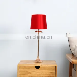Wholesale Gold Steel Metal Base Red Shade Home Decor Bedside Table Lamp for Hotel thumbnail-2