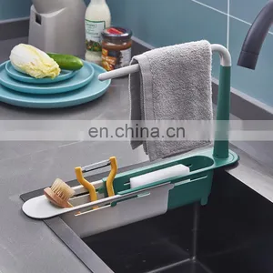 Telescopic Sink Shelf Kitchen Sink Organizer Soap Sponge Holder Towel Drain Rack Storage Basket Kitchen Accessories Gadget thumbnail-4
