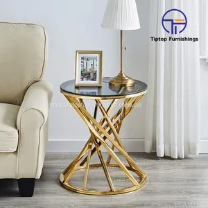 Factory Price Golden Sample Custom Logo End Table Stainless Steel Legs Square Tempered Glass 10 mm Thickness Side Table thumbnail-1