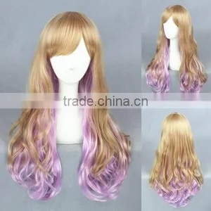 High Quality 65cm Medium Long Wave Blond&Purple Color Mixed Lolita Wig Synthetic Anime Wig Cosplay Hair Wig Party Wig thumbnail-1