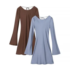 European-style and American-style Feminine and Spicy Girl's Tight-fitting Skirt in Earthy Tones With Back Ties and a One-piece Dress Style. thumbnail-2