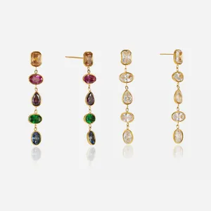 Luxury Long Drop Earrings Gold Plated Stainless Steel Cubic Zirconia Dangle Earrings Elegant Women Jewelry thumbnail-3