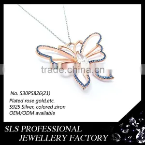 S925 Silver Gold Women Necklace With Big Large Pendant Butterfly Shape Pendant thumbnail-4