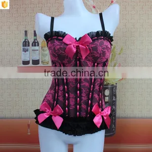 2016 Fashion Woman Corset,pink Sexy Lace Satin Corset Shaper thumbnail-1