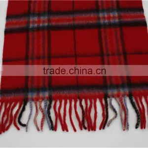 Red Yarn Dyed Checked Pure Wool Scarf With Fringe thumbnail-5